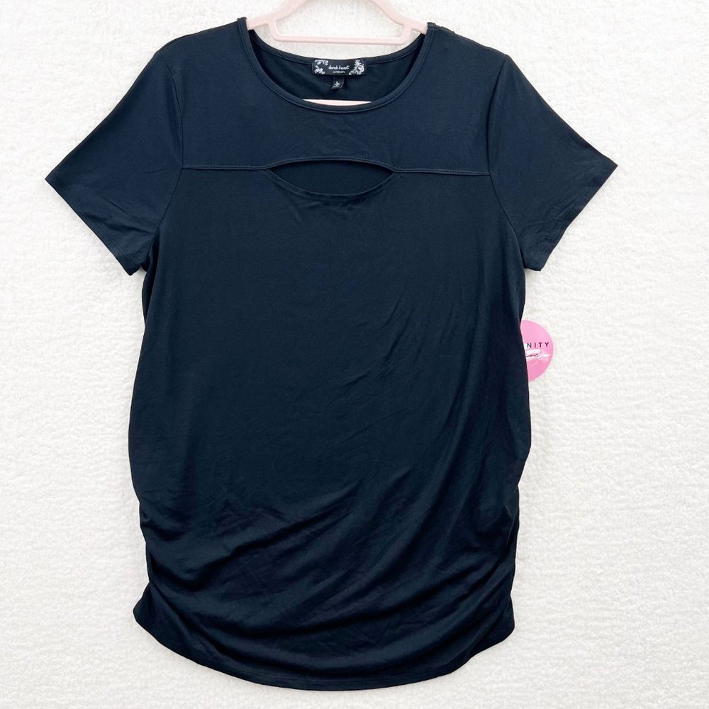 derek heart Maternity Black Cutout Short Sleeve Ruched T-Shirt Top Size L